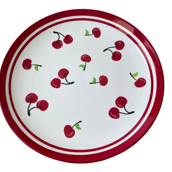 Terramoto CHERRY Ceramic Dinner Plates 10.5in Red & White Set of 4 NEW - Picture 11 of 12